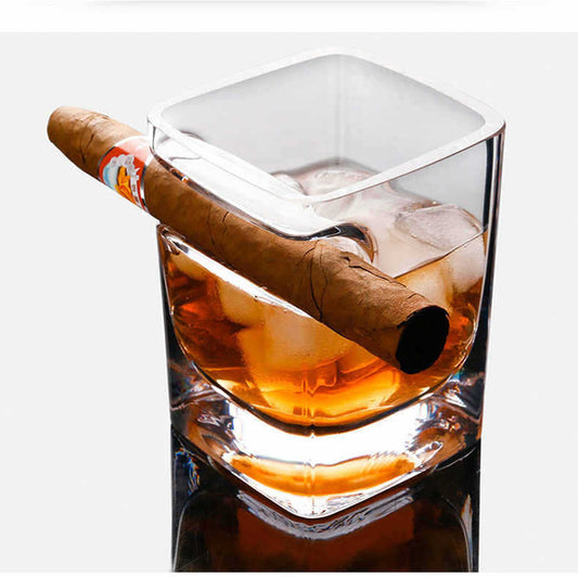 12oz Whiskey Glass with Built-In Cigar Holder