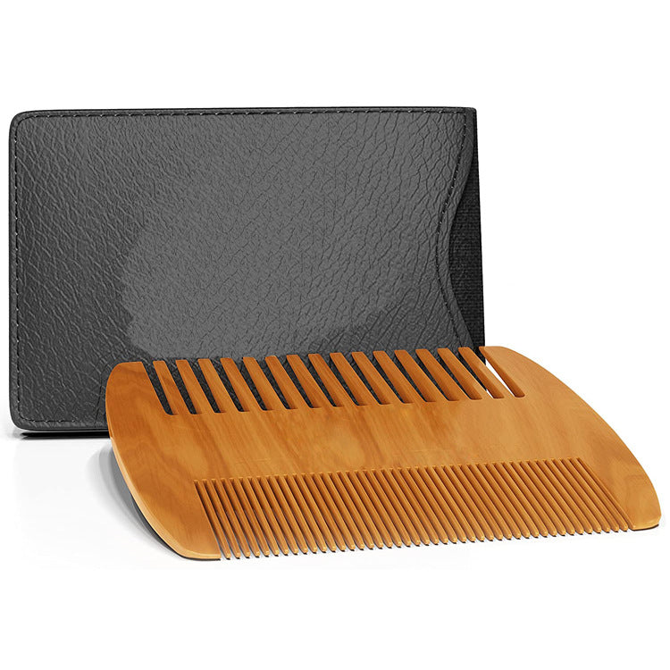 Wooden Beard Comb with Leather Case