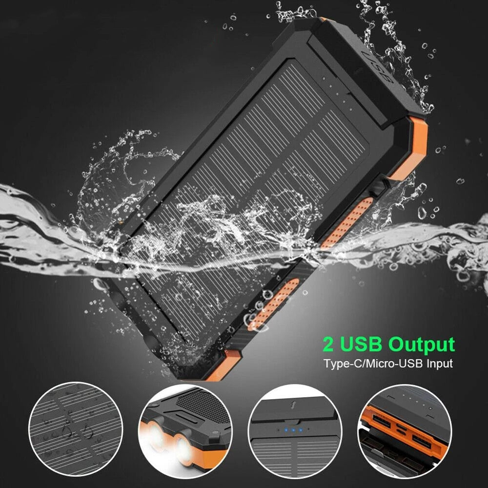 8000mAh Waterproof Compass Solar Power Bank with Flashlight